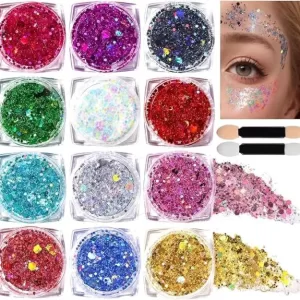 Body Glitter Face Glitter Makeup Festival Glitter Gel, 12 Colors